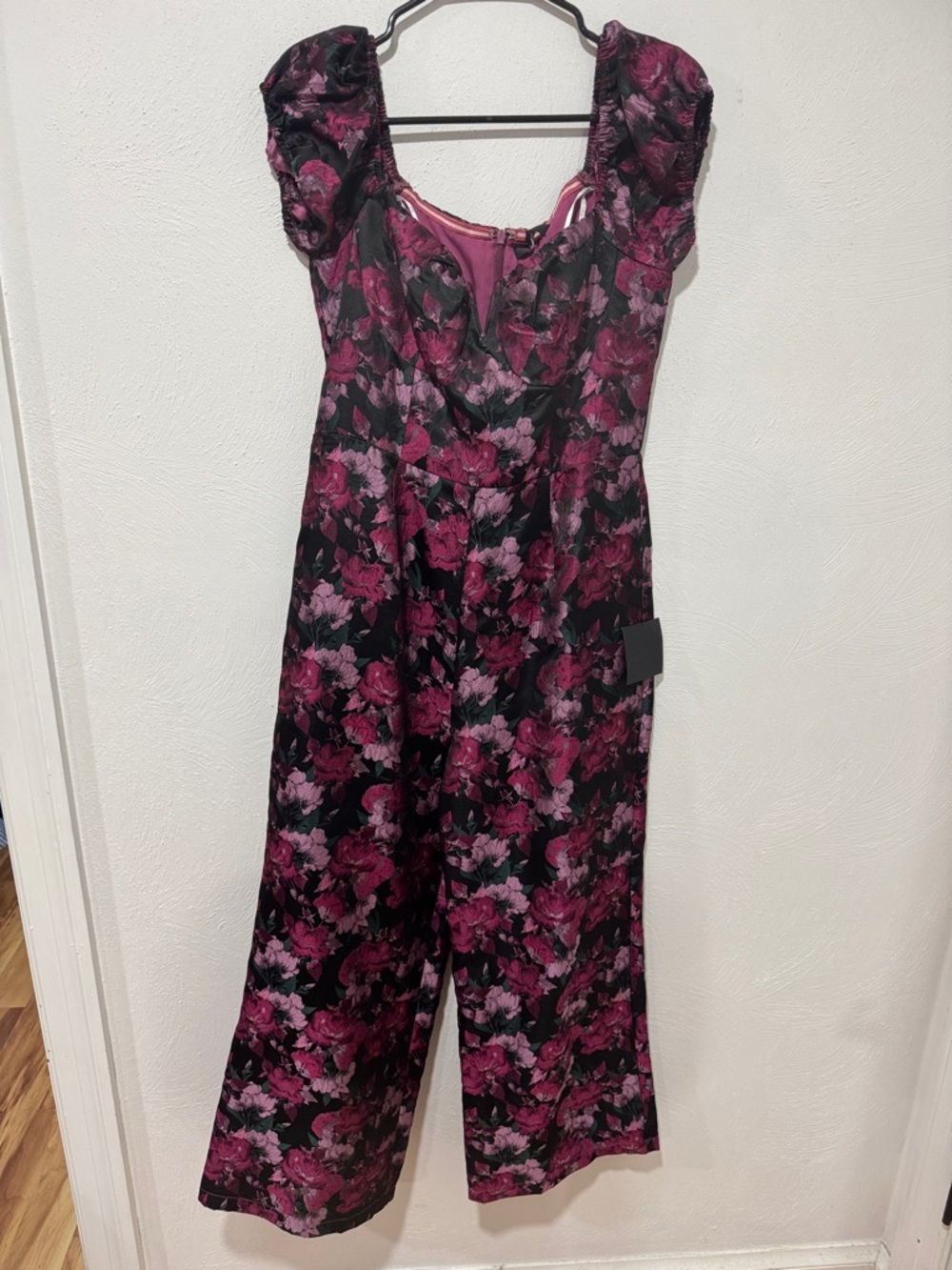 Lulu's Black and Magenta Floral Wide-Leg Jumpsuit